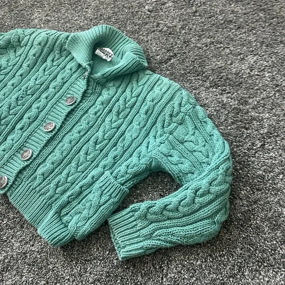 VTG Croquet Club Sweater Womens Medium Green Cable Knit Chunky Button 90s - Picture 4 of 16